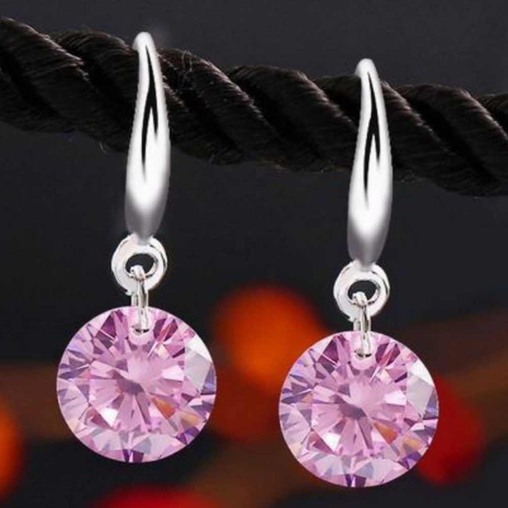 Sparkling Pink Cubic Zirconia Silver Drop Earrings